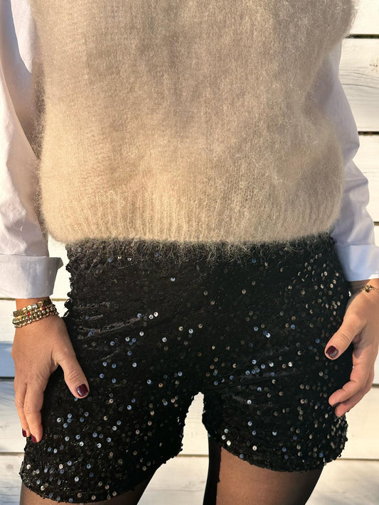 Zuckersüße Pailletten Shorts in FLASHY BLACK