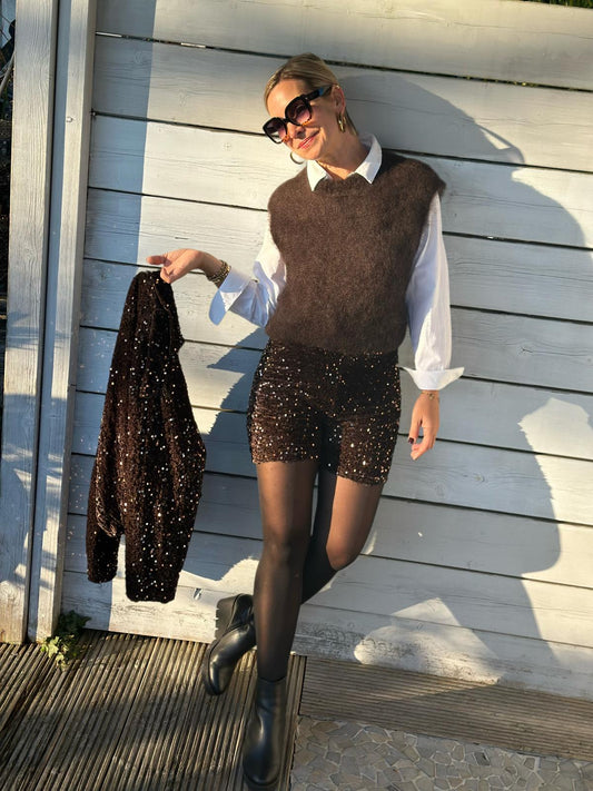 Zuckersüße Pailletten Shorts in GLOSSY CHOCOLATE