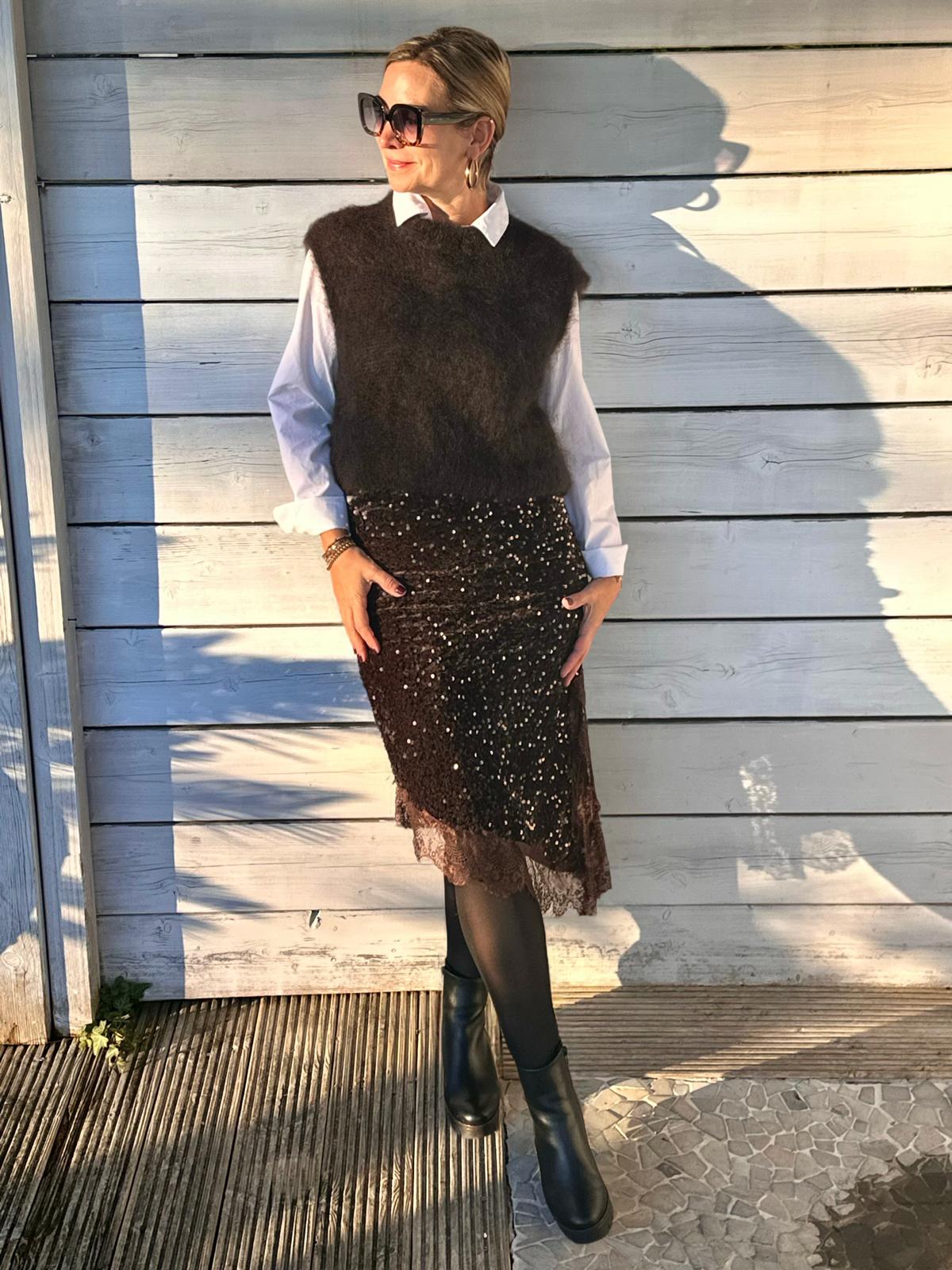 Langer Glitzer-Rock in GLOSSY CHOCOLATE