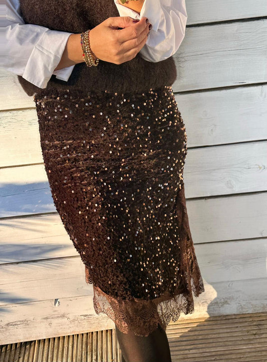 Langer Glitzer-Rock in GLOSSY CHOCOLATE