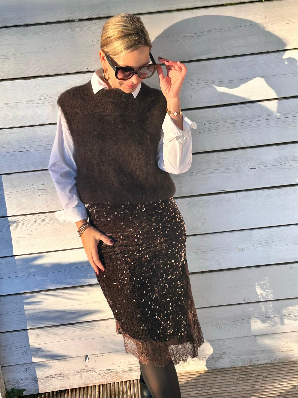 Langer Glitzer-Rock in GLOSSY CHOCOLATE