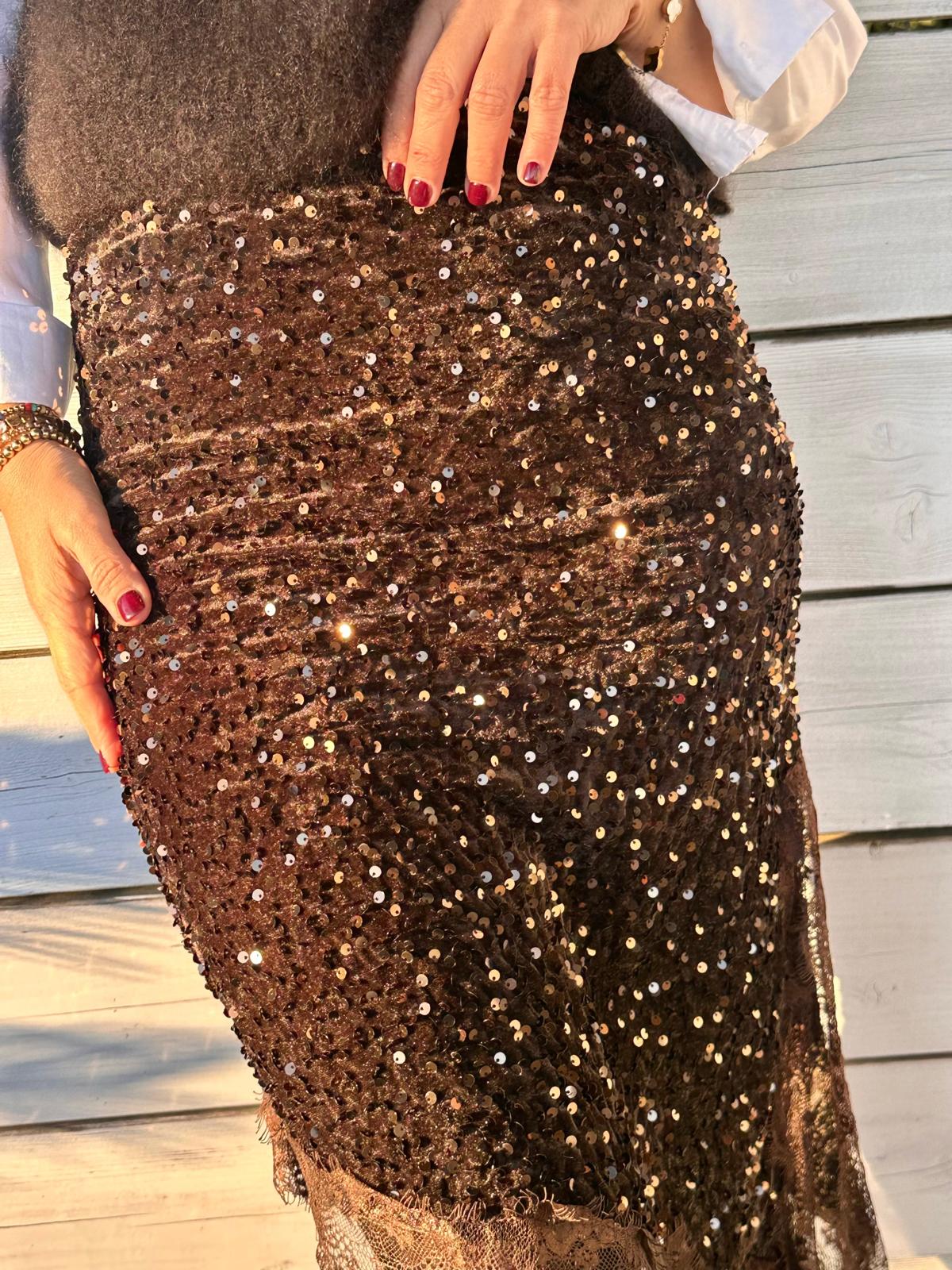 Langer Glitzer-Rock in GLOSSY CHOCOLATE