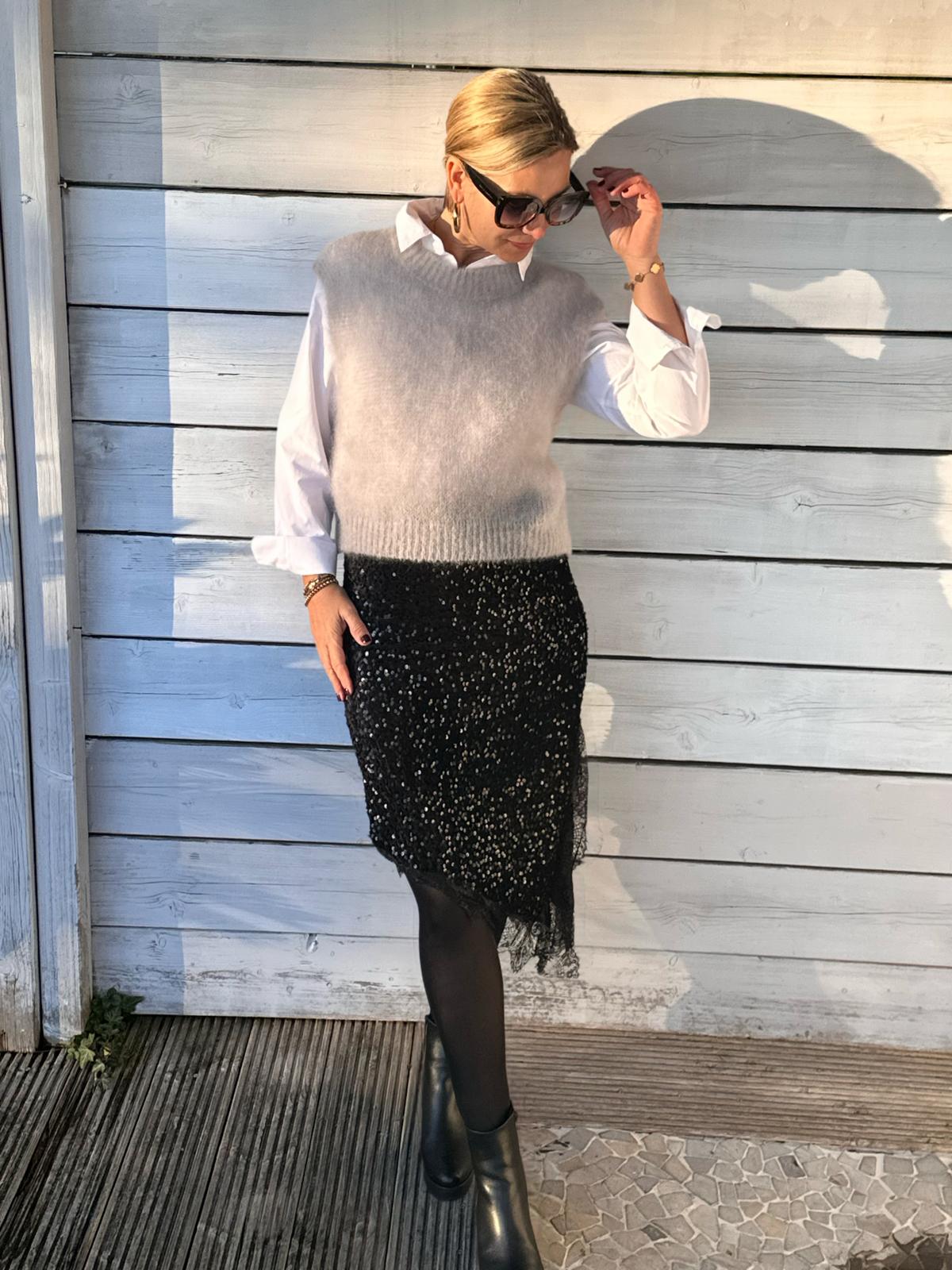 Langer Glitzer-Rock in GLOSSY BLACK