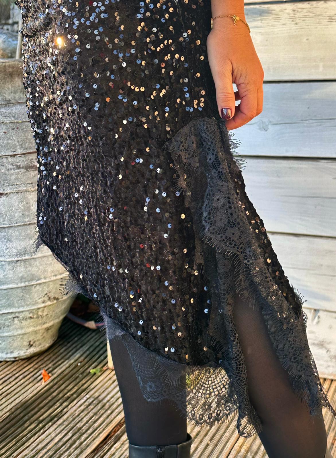 Langer Glitzer-Rock in GLOSSY BLACK