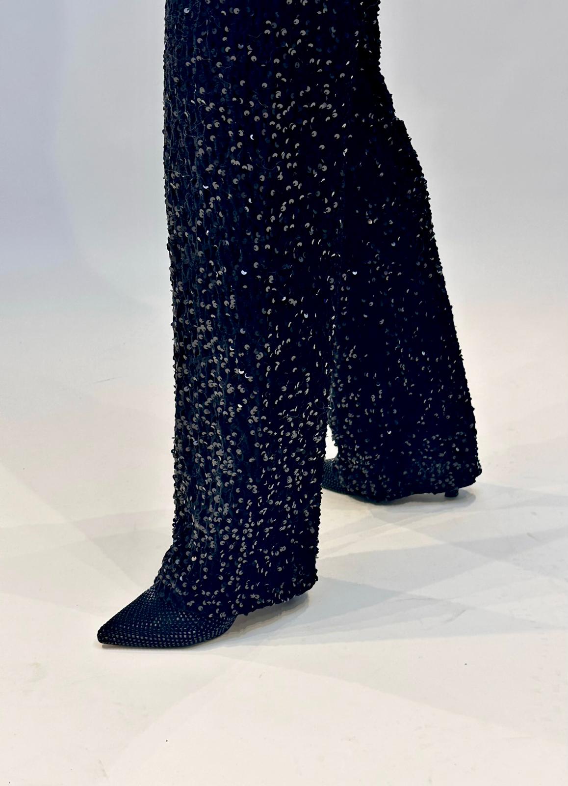 Stylische GLOSSY Paillettenhose in Schwarz