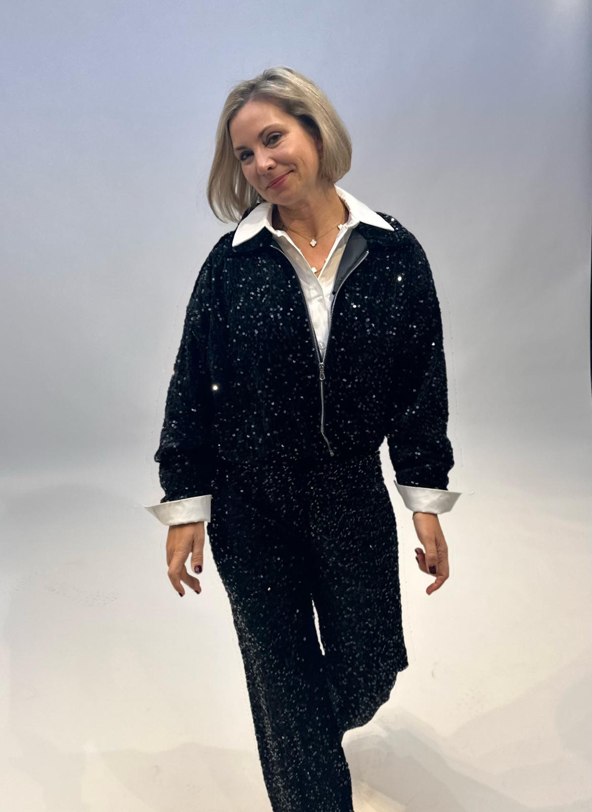 Stylische GLOSSY Paillettenhose in Schwarz