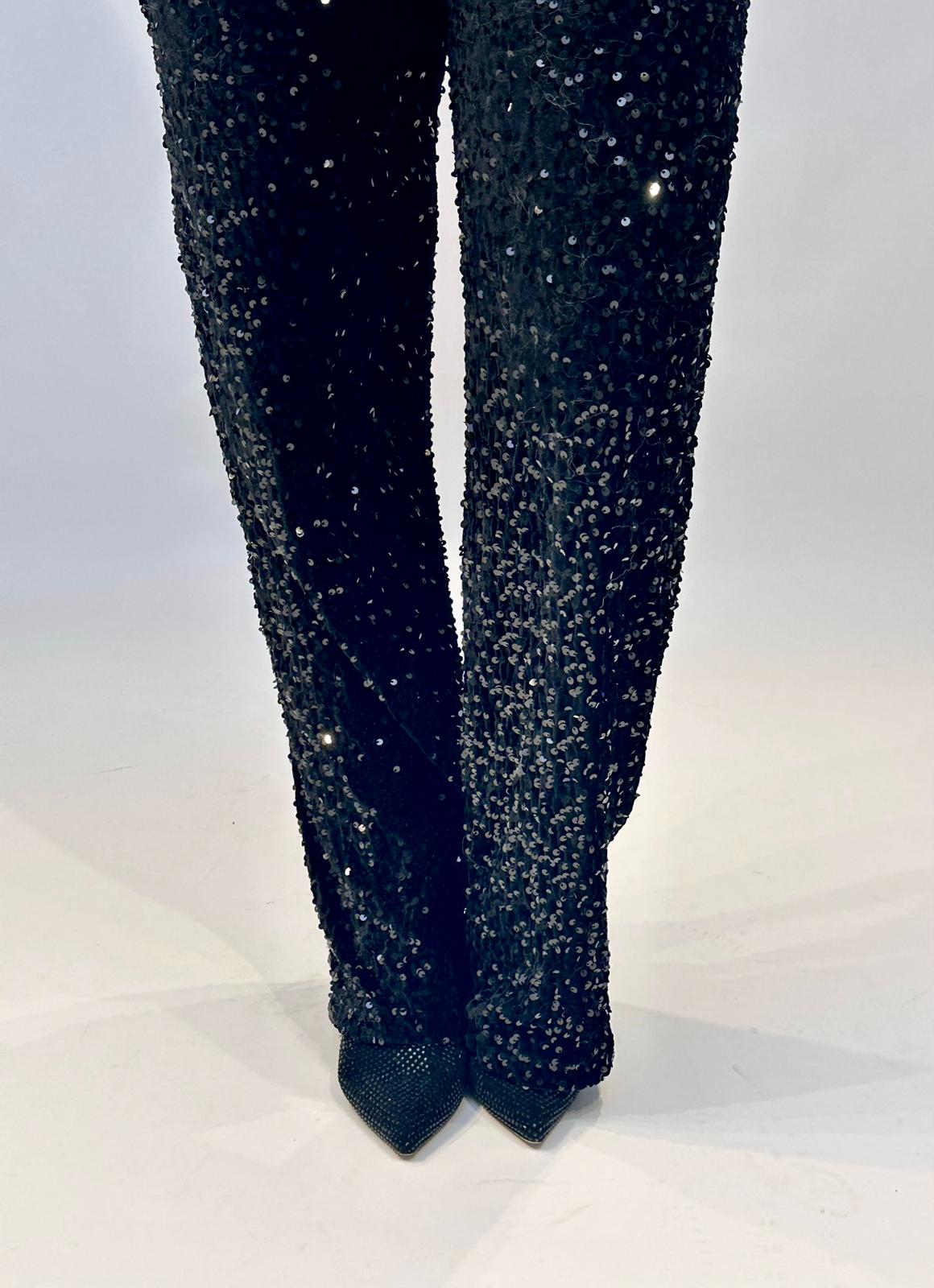 Stylische GLOSSY Paillettenhose in Schwarz