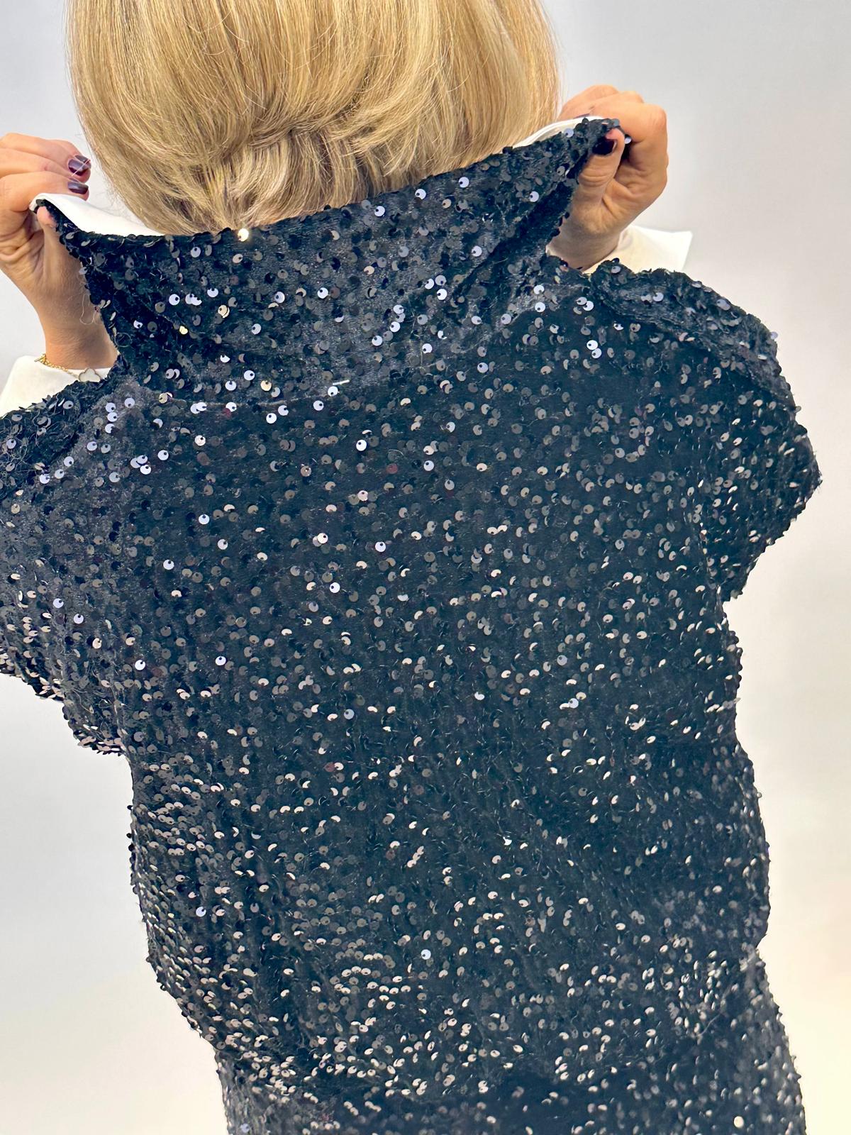 Wunderschöne GLOSSY Pailletten-Bomberjacke in Schwarz