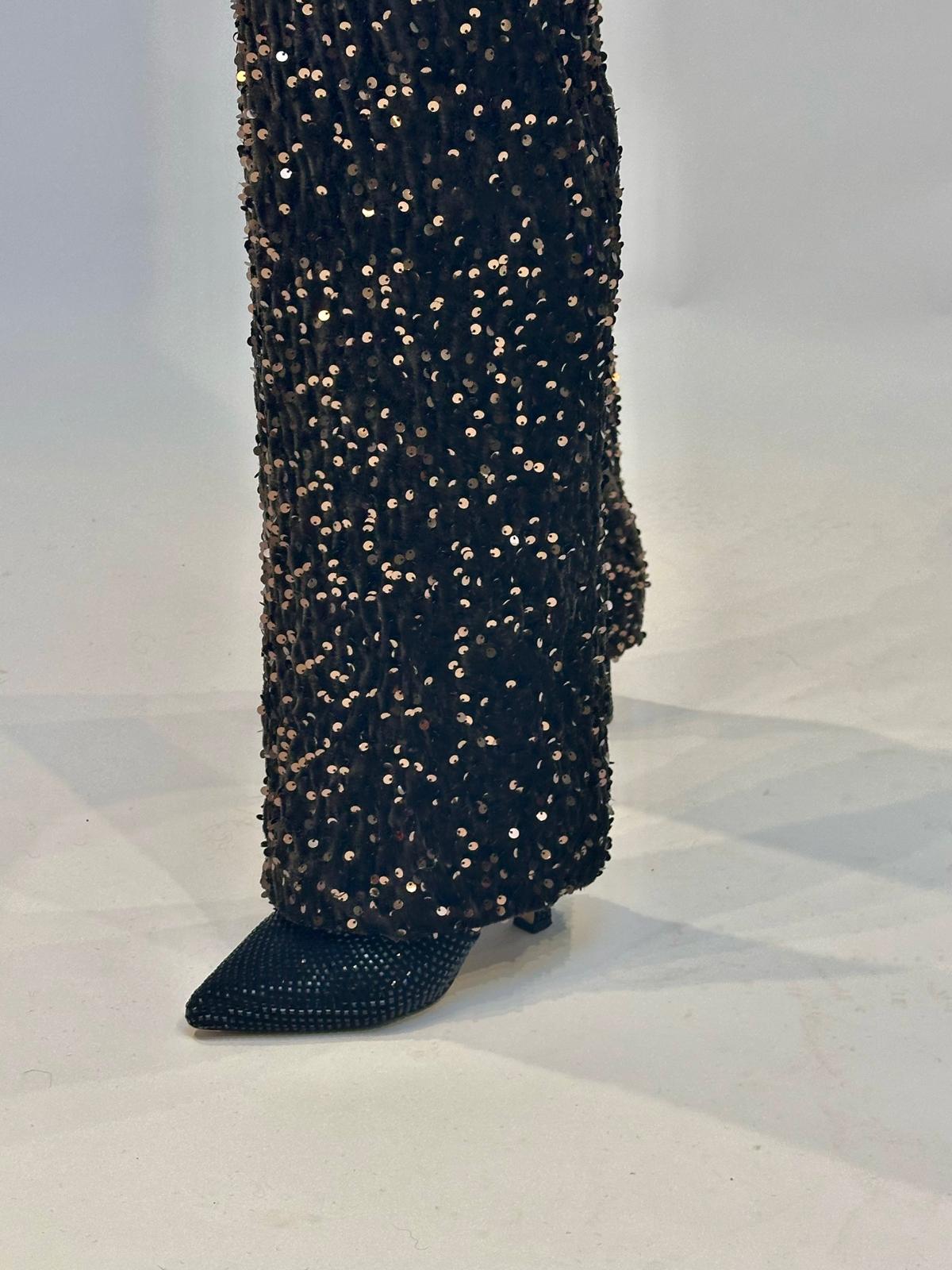 Stylische GLOSSY Paillettenhose in Chocolate