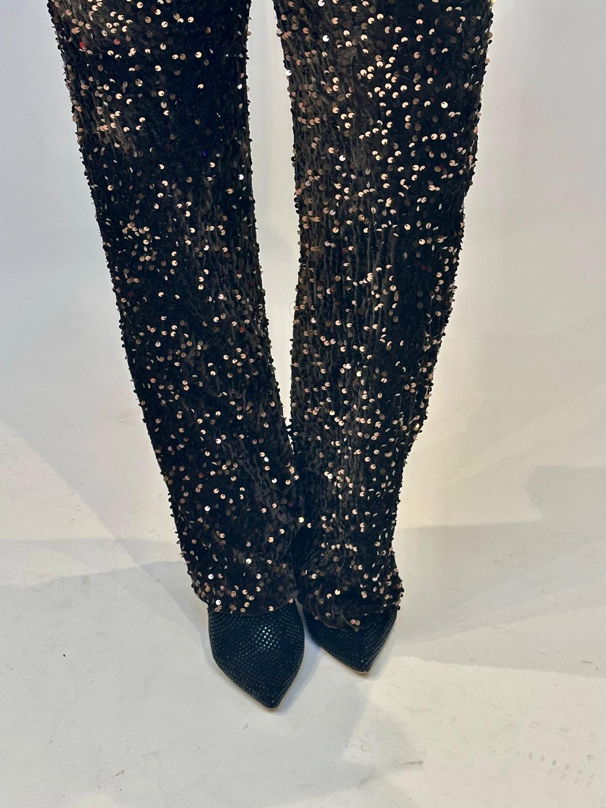 Stylische GLOSSY Paillettenhose in Chocolate