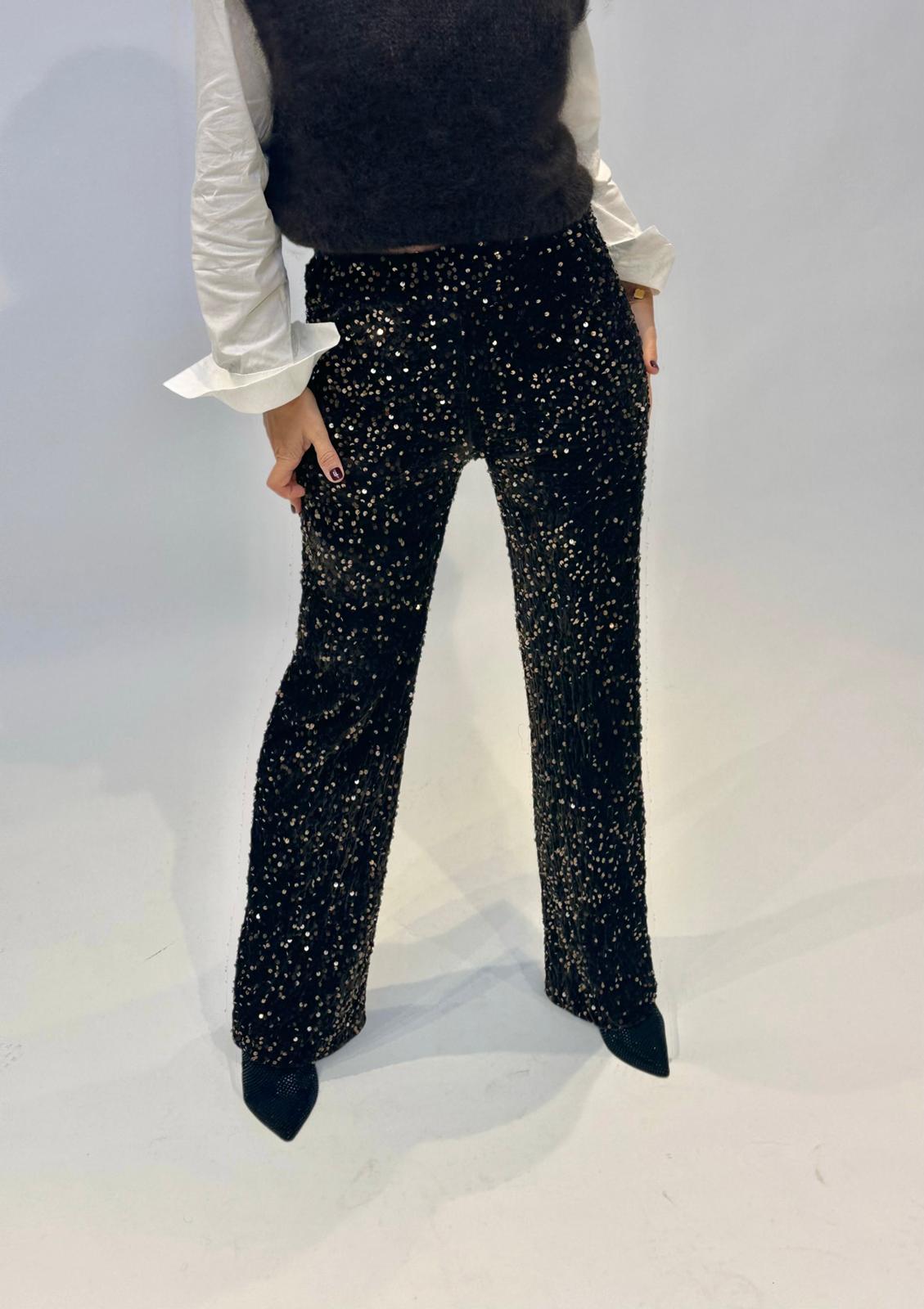 Stylische GLOSSY Paillettenhose in Chocolate