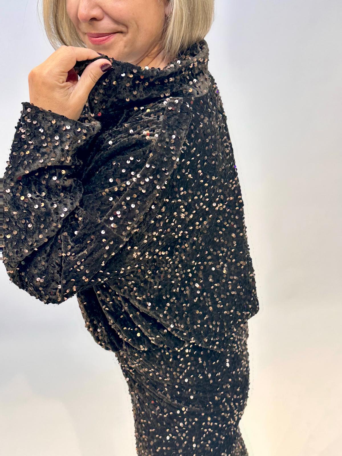 Wunderschöne GLOSSY Pailletten-Bomberjacke in Chocolate