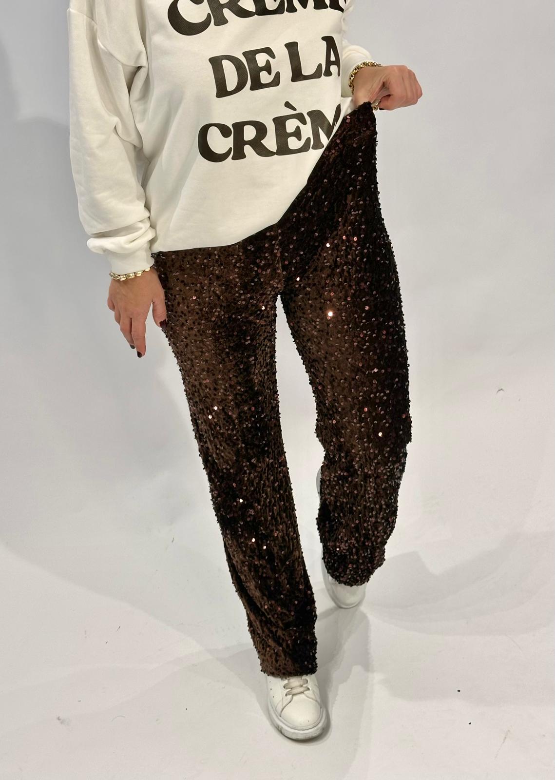 Stylische GLOSSY Paillettenhose in Toffefee