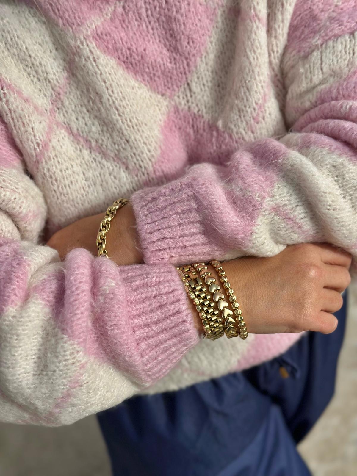 Zuckersüßer "GROBSTRICK" Rautenpulli in Rosa