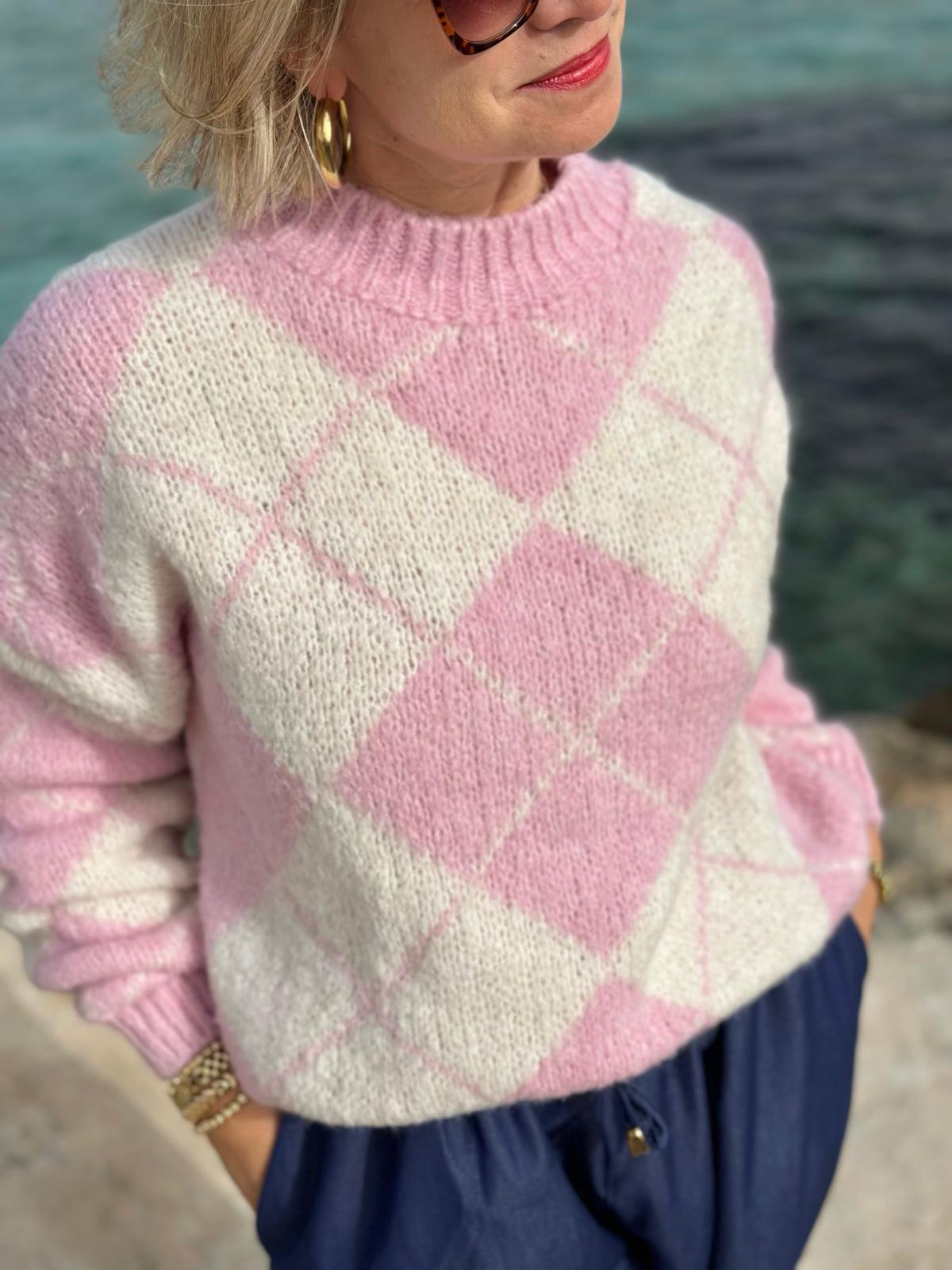 Zuckersüßer "GROBSTRICK" Rautenpulli in Rosa