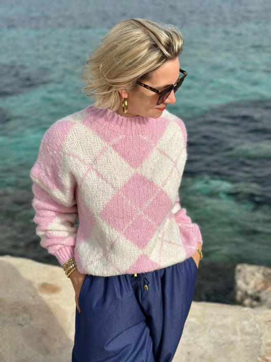 Zuckersüßer "GROBSTRICK" Rautenpulli in Rosa