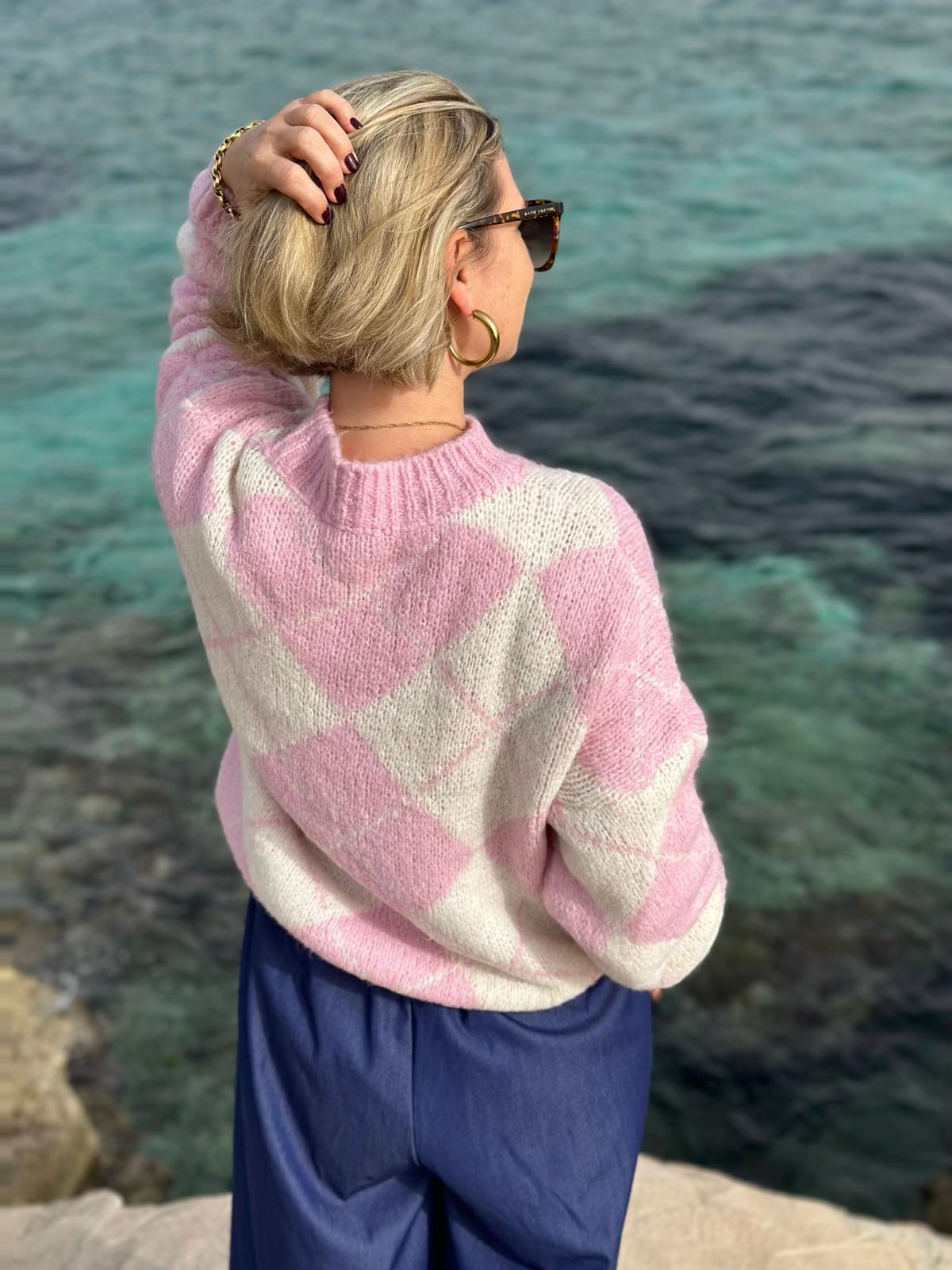 Zuckersüßer "GROBSTRICK" Rautenpulli in Rosa