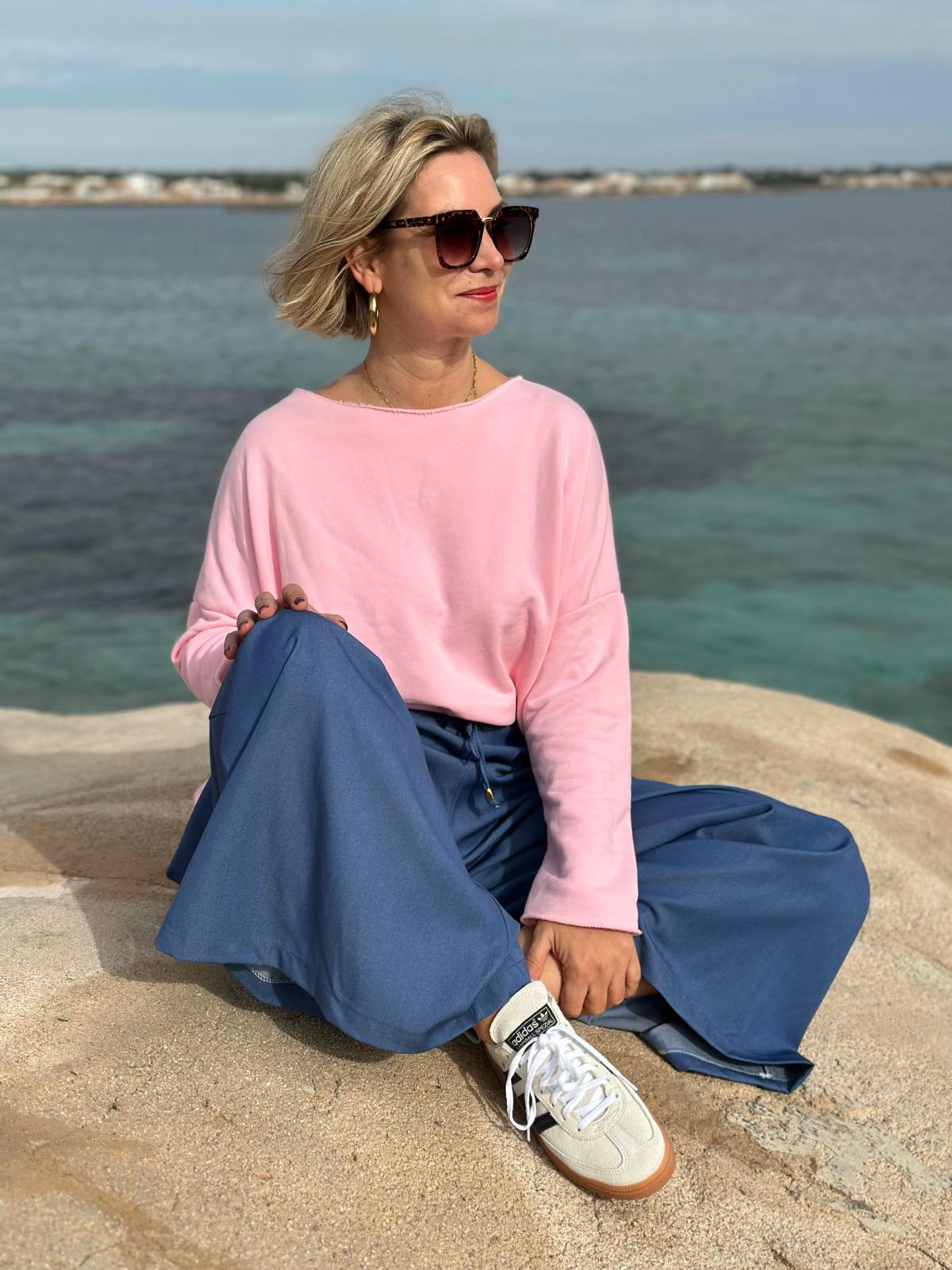 Super stylische Tencel Hose mit weitem Bein und Kordelzug in JEANS-BLAU
