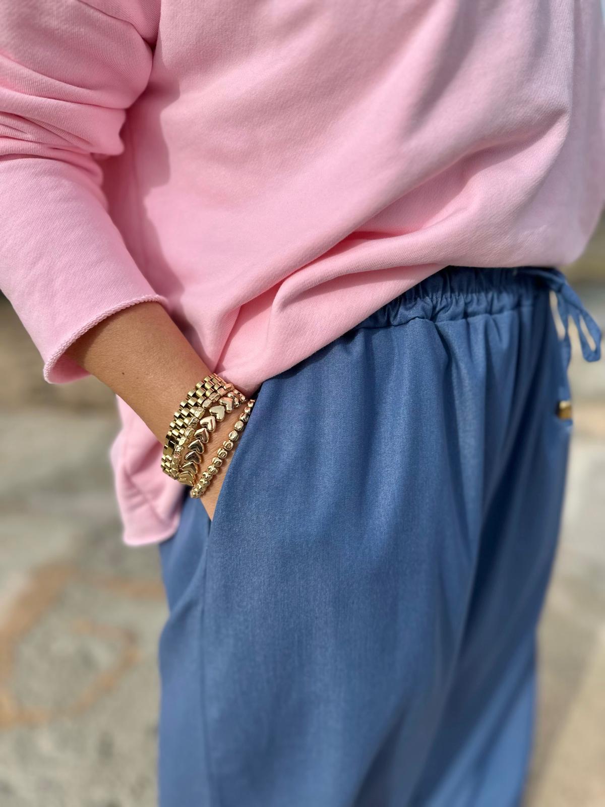 Super stylische Tencel Hose mit weitem Bein und Kordelzug in JEANS-BLAU