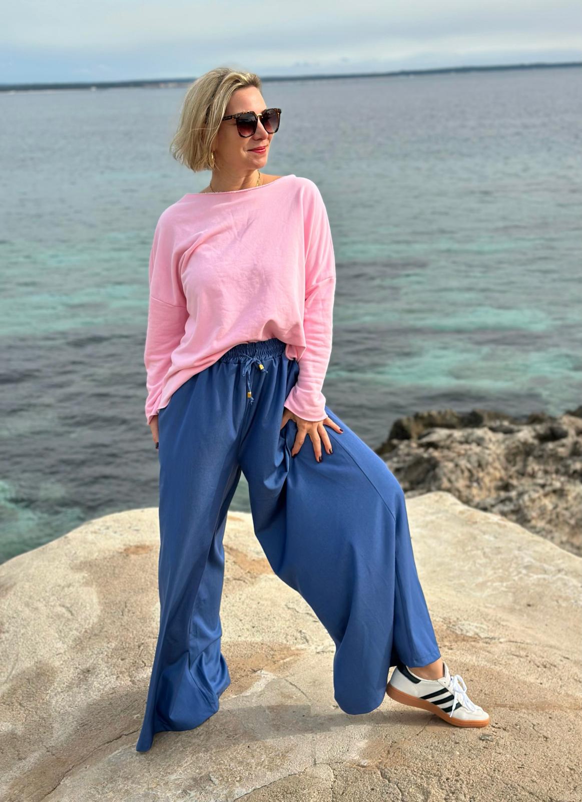 Super stylische Tencel Hose mit weitem Bein und Kordelzug in JEANS-BLAU