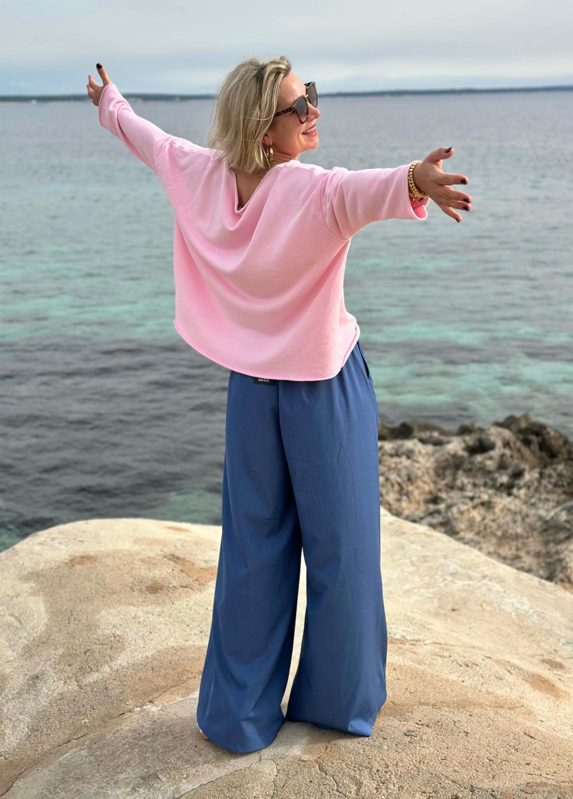 Super stylische Tencel Hose mit weitem Bein und Kordelzug in JEANS-BLAU