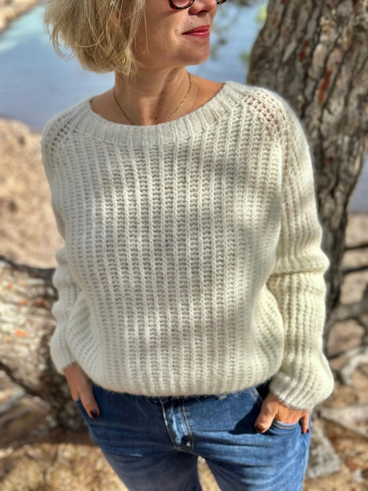 Leichter Baby Alpaca Strickpullover in Cremé