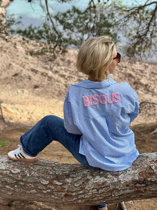 Stylische Streifenbluse "BISOUS" in Hellblau