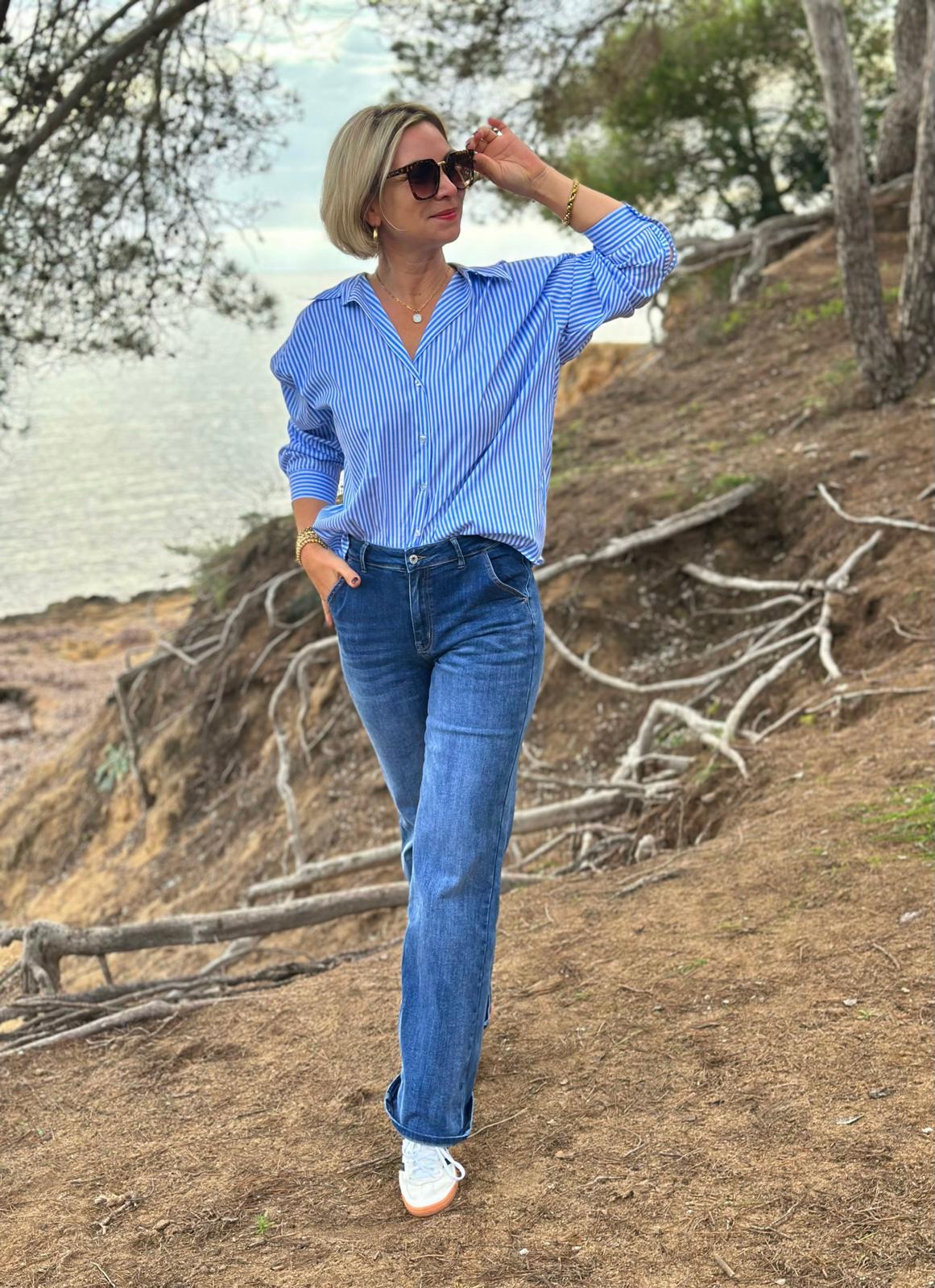 Stylische Streifenbluse "BISOUS" in Hellblau