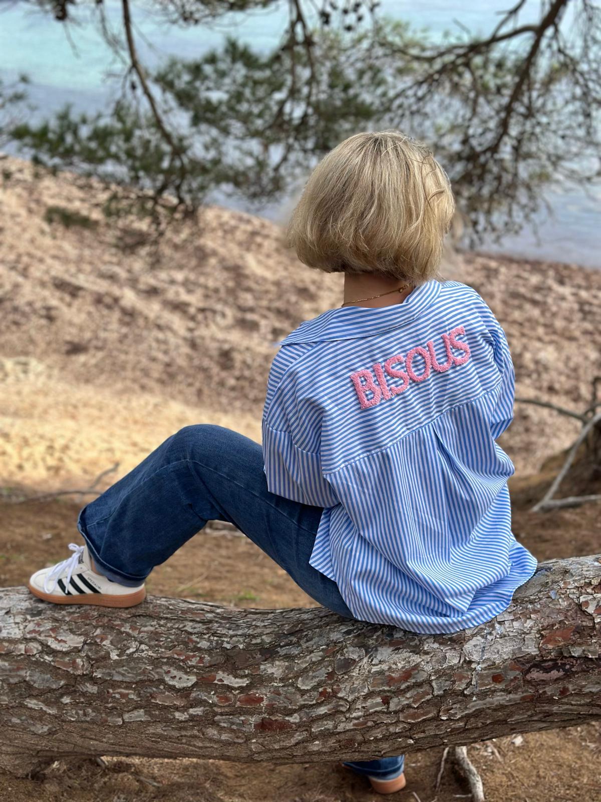 Stylische Streifenbluse "BISOUS" in Hellblau