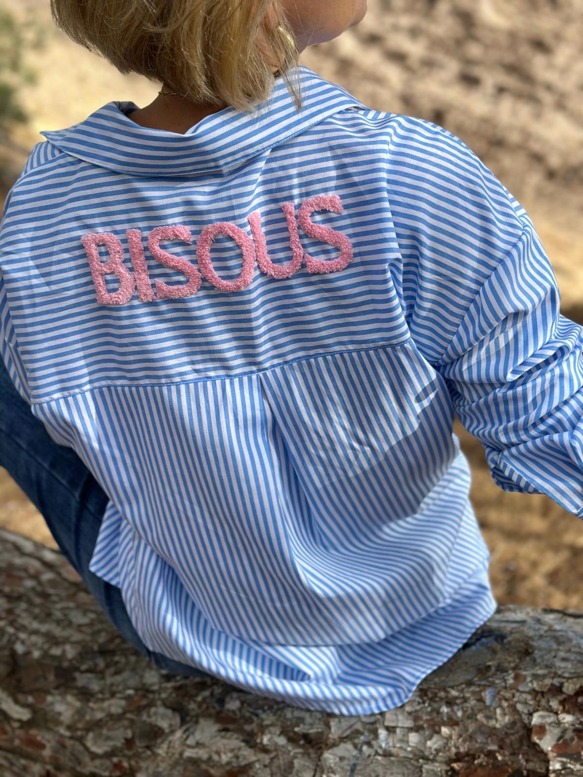 Stylische Streifenbluse "BISOUS" in Hellblau