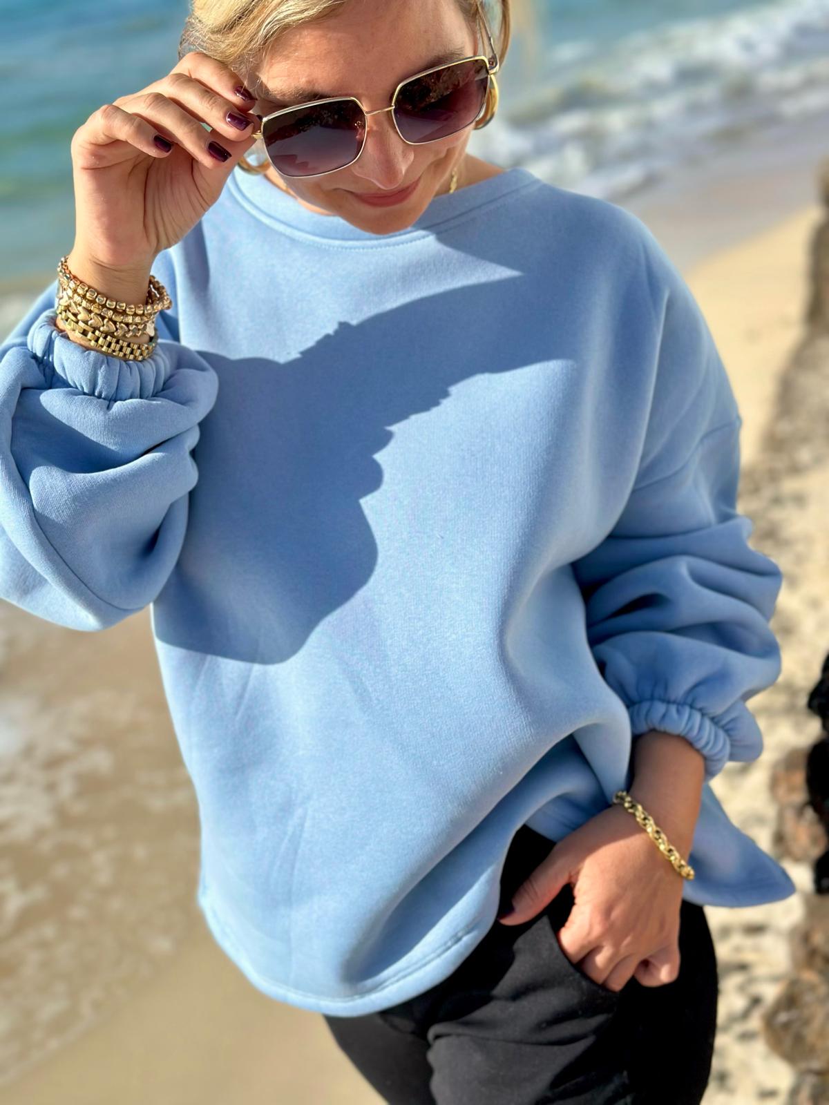 GOOD VIBES Statement Sweatshirt in OZEAN BLAU