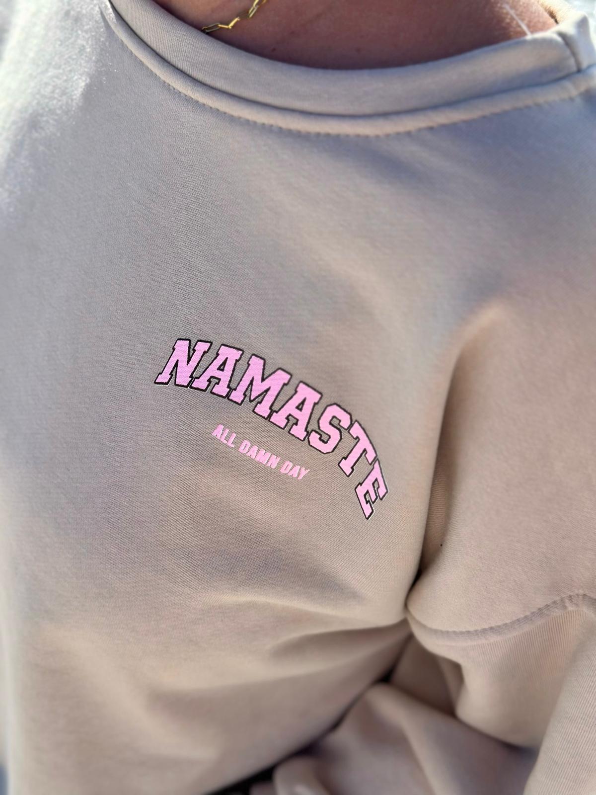 NAMASTE Statement Sweatshirt – Soft Taupe