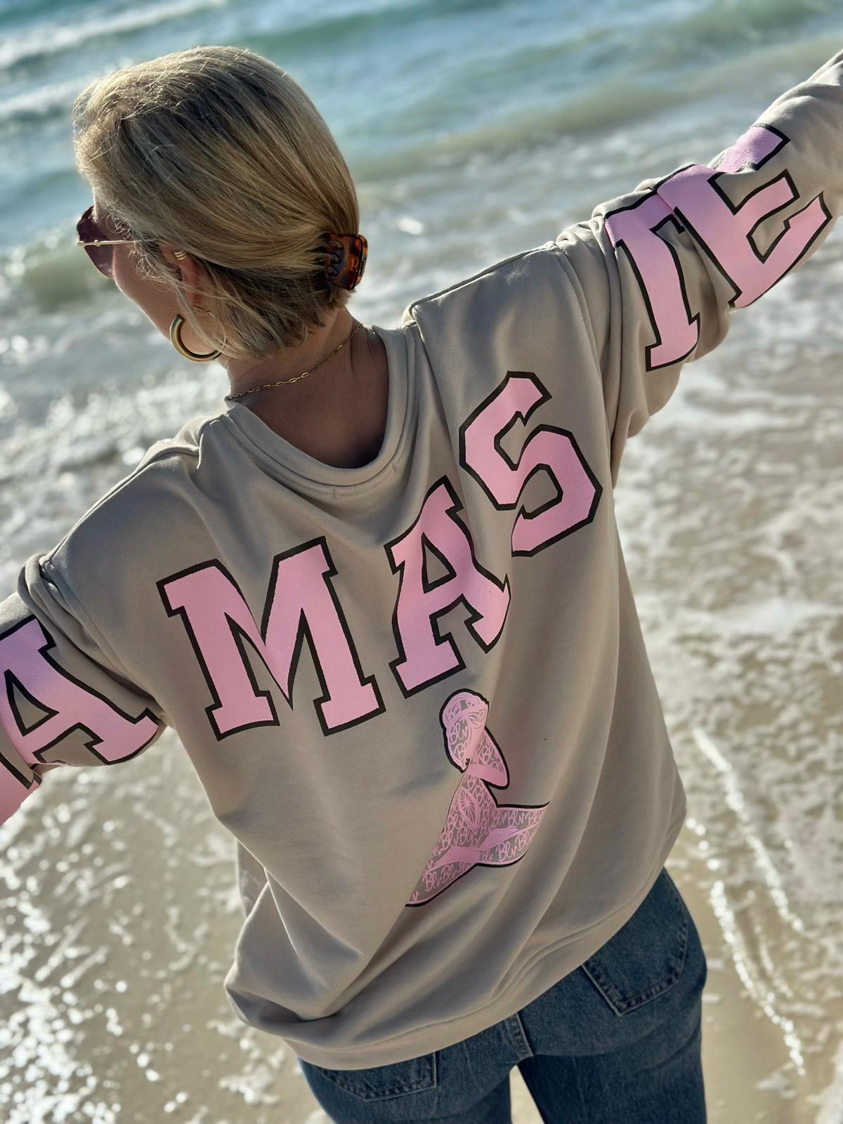 NAMASTE Statement Sweatshirt – Soft Taupe