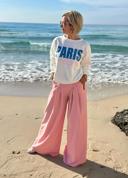 Easy Glam – Fließende High-Waist-Hose in Rosé