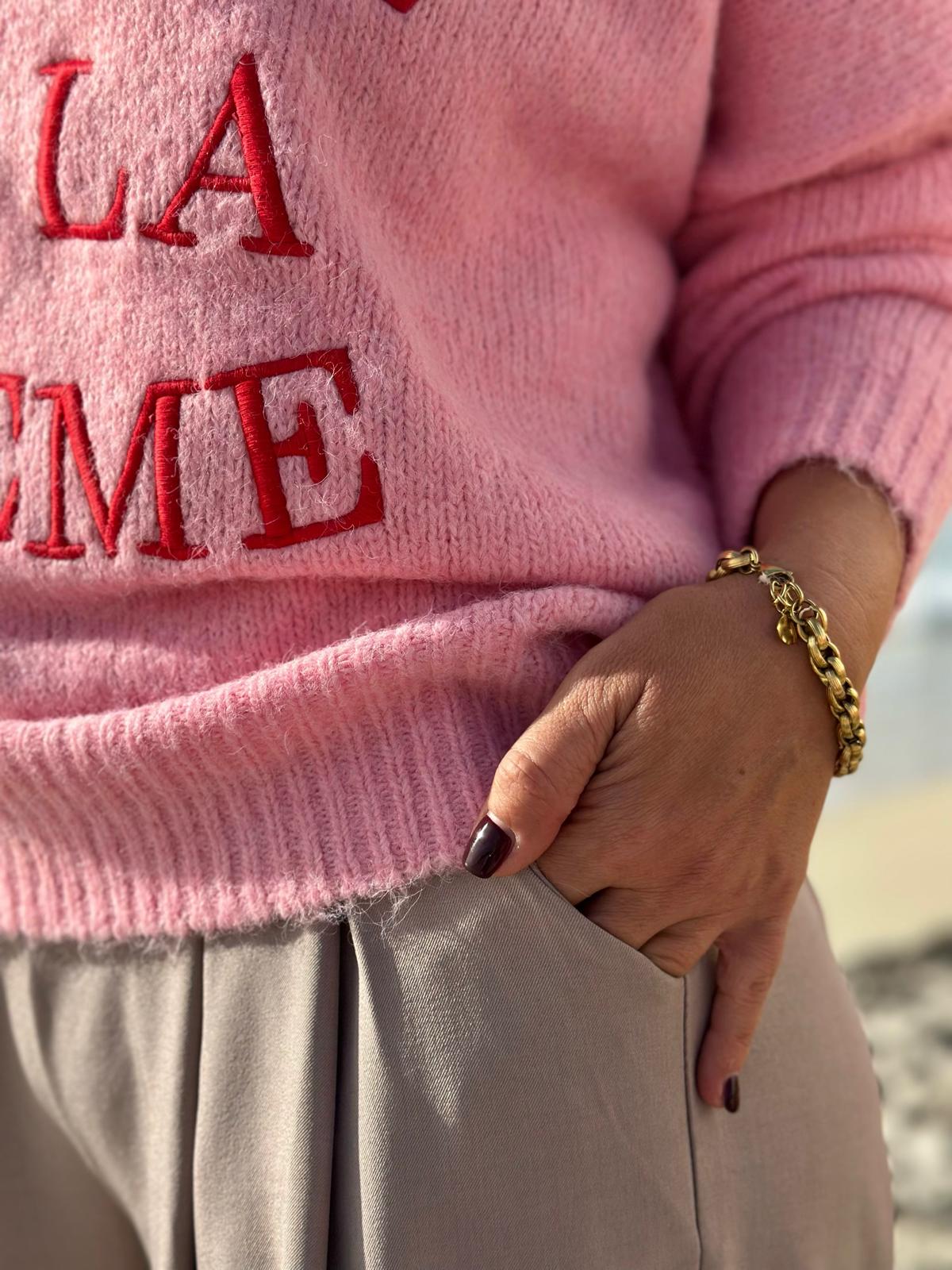 Crème de la Crème – Strickpullover mit Statement-Stick in LIGHT ROSÈ