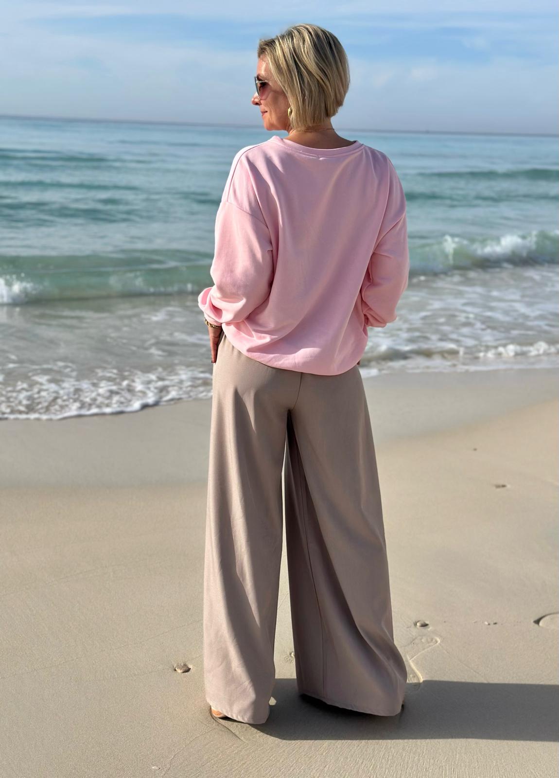 Easy Glam – Fließende High-Waist-Hose in Taupé