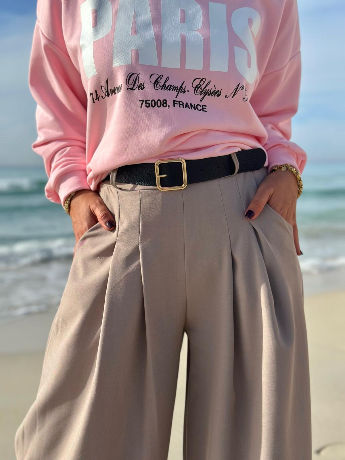 Easy Glam – Fließende High-Waist-Hose in Taupé