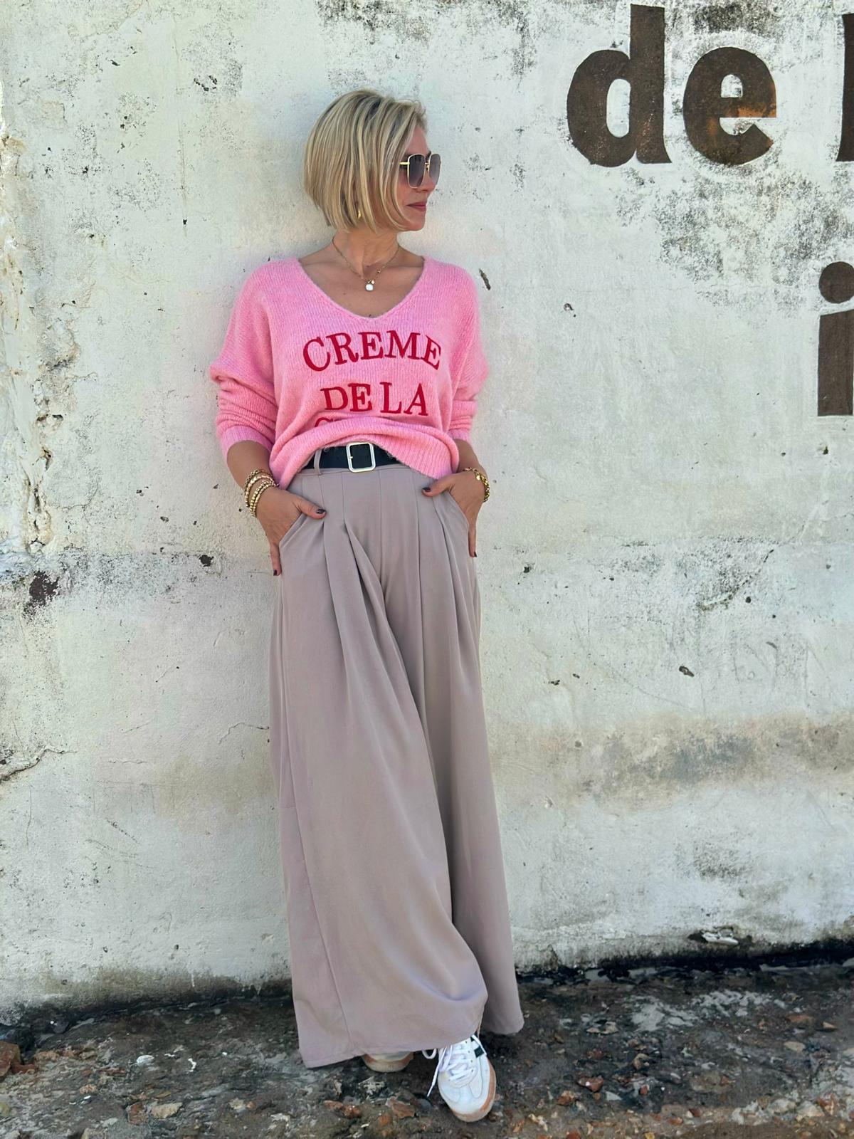 Easy Glam – Fließende High-Waist-Hose in Taupé