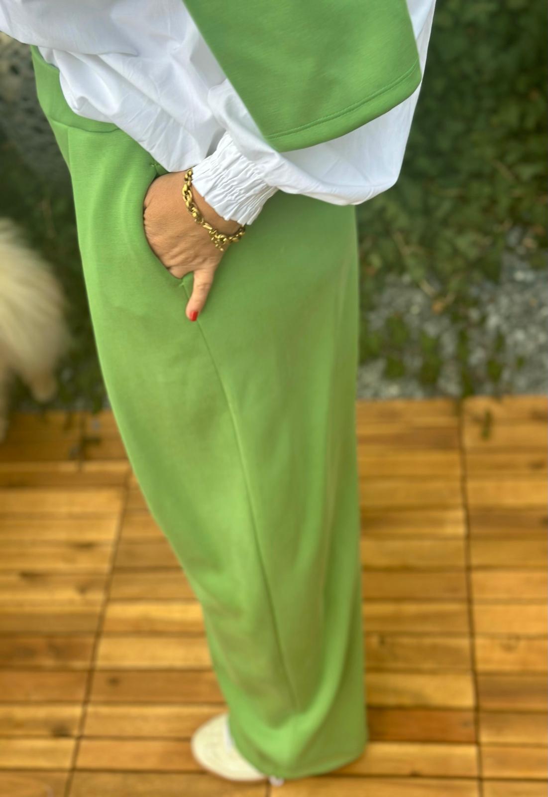 Soft Flow Wide Leg Hose in Apfelgrün