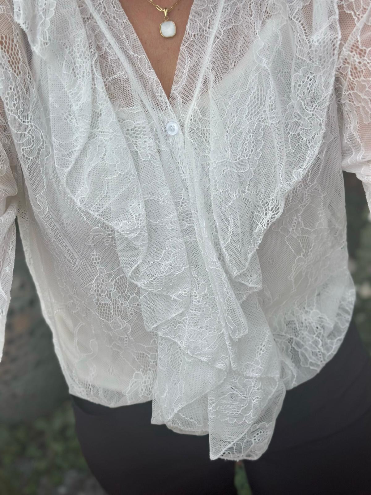 Pure Elegance Spitzenbluse in Weiss