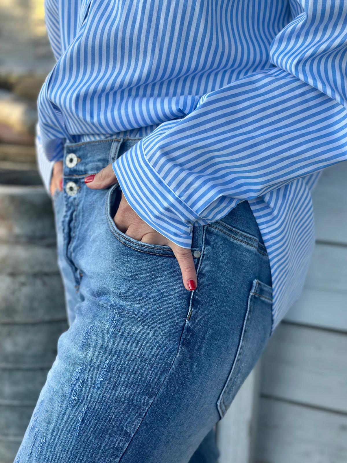 Stylische Streifenbluse "Love in the sun" in Hellblau