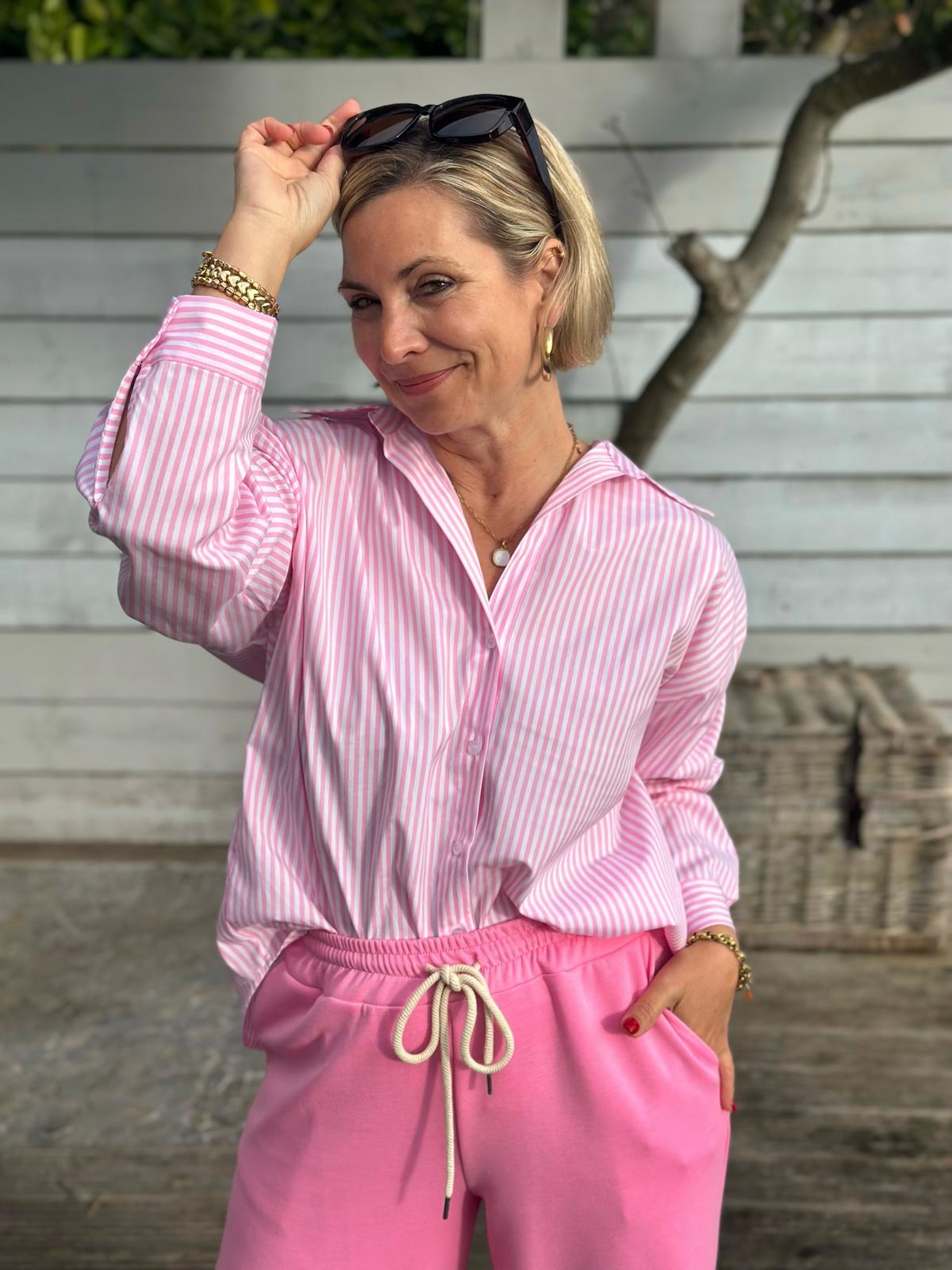 Stylische Streifenbluse "LOVE" in Pink
