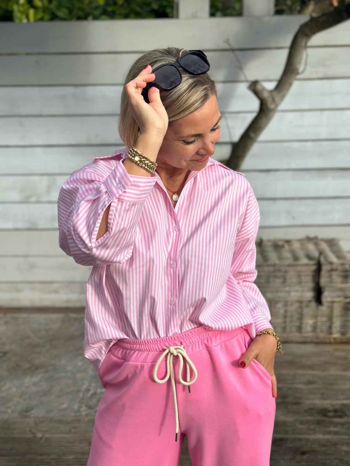 Stylische Streifenbluse "LOVE" in Pink