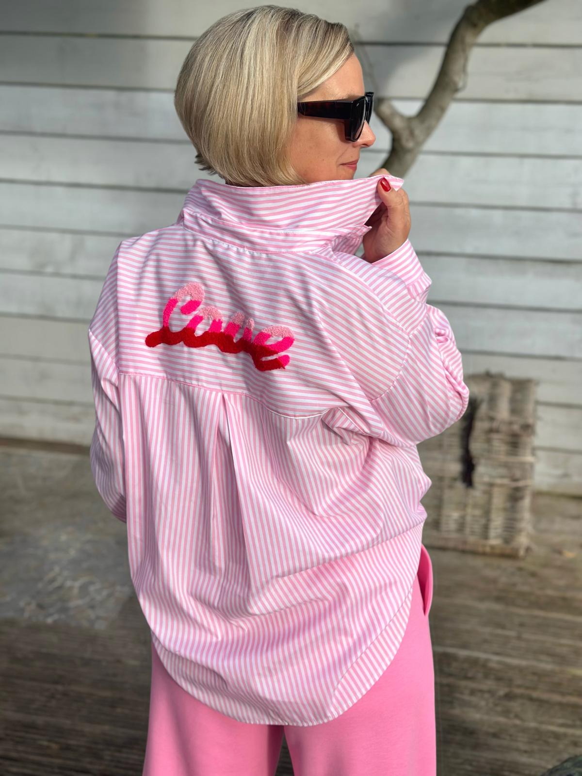 Stylische Streifenbluse "LOVE" in Pink