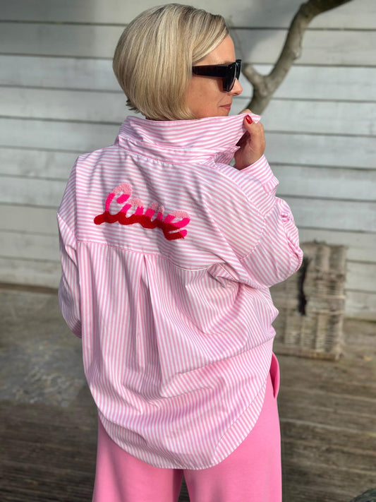 Stylische Streifenbluse "LOVE" in Pink
