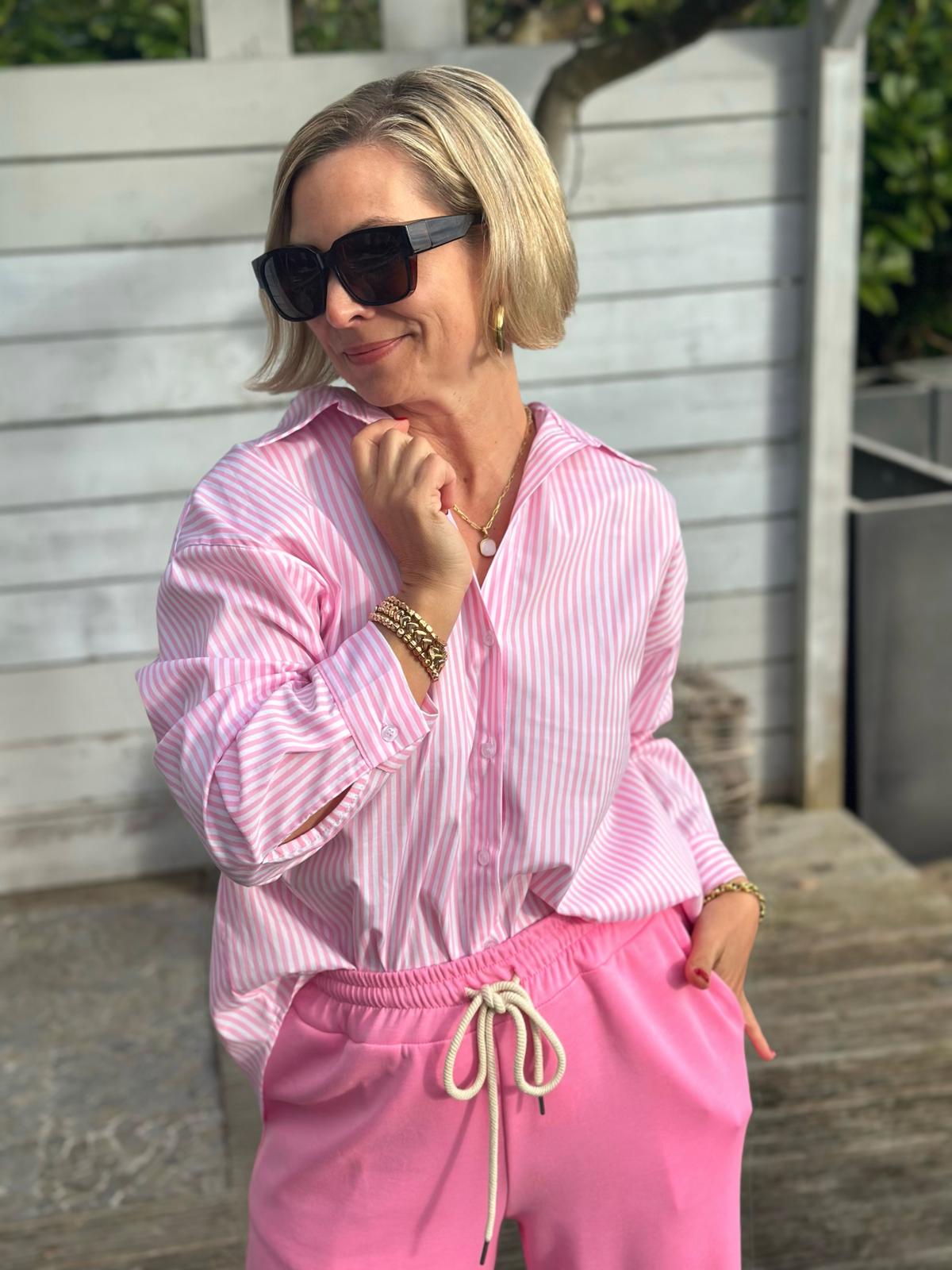 Stylische Streifenbluse "LOVE" in Pink