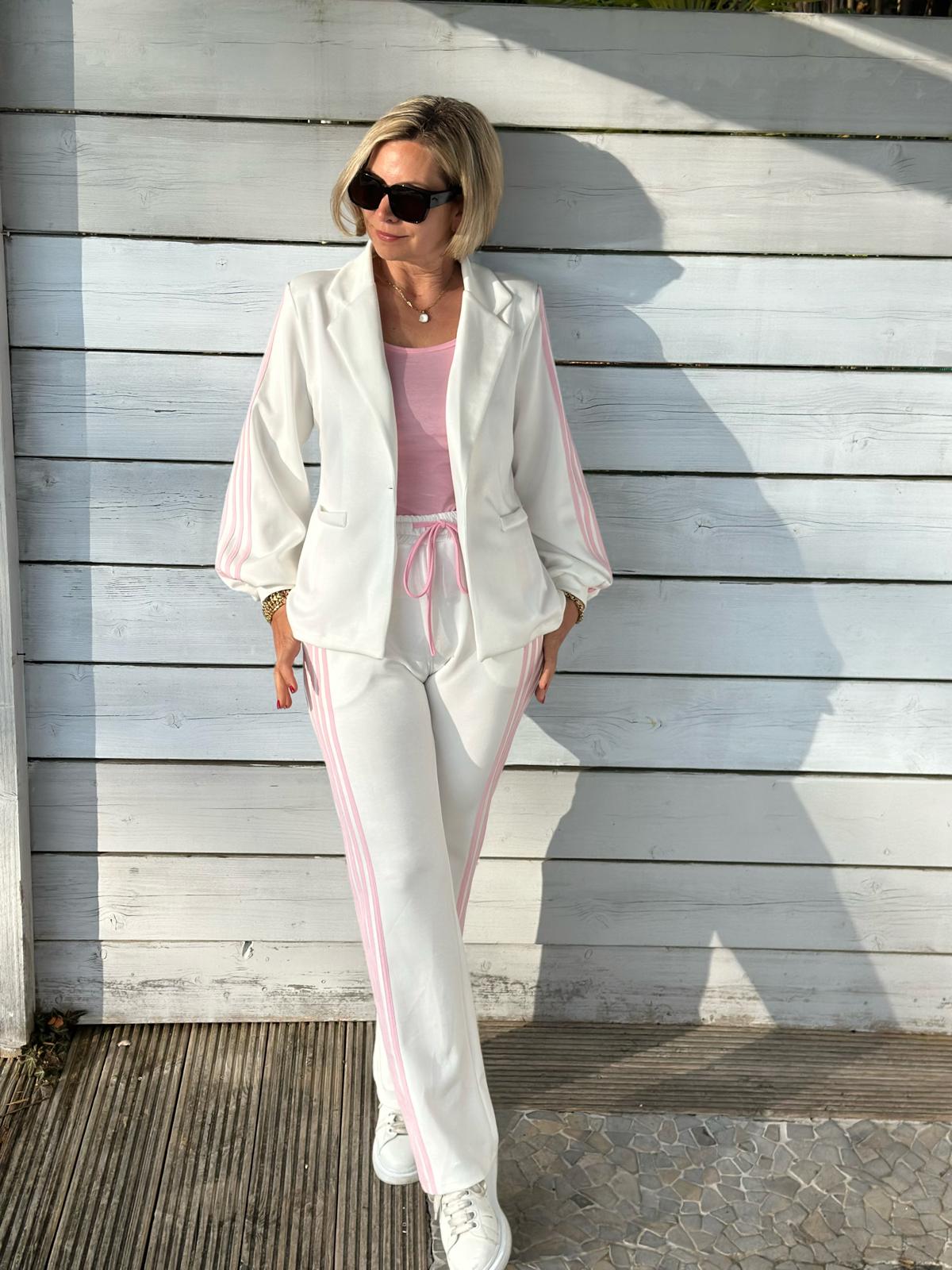 Edler Soft-Blazer mit rosé Streifen in Weiss