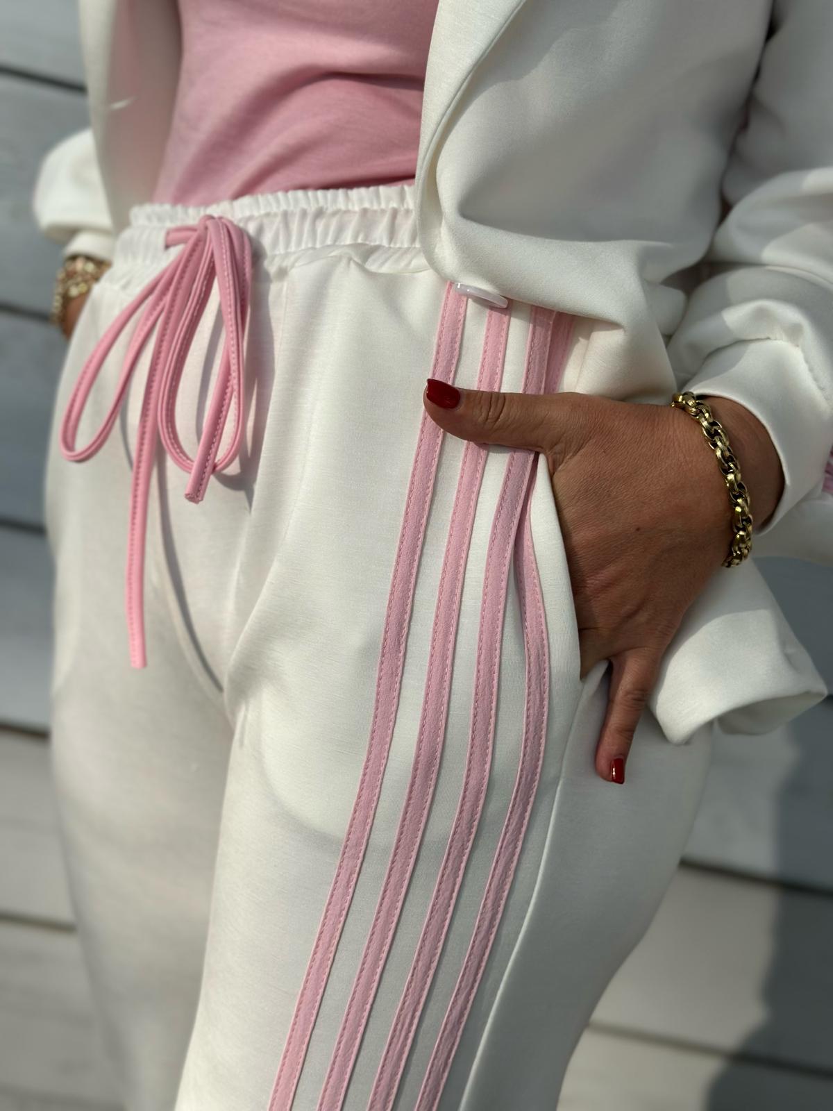 Soft Chic Hose mit rosé Streifen in Weiss