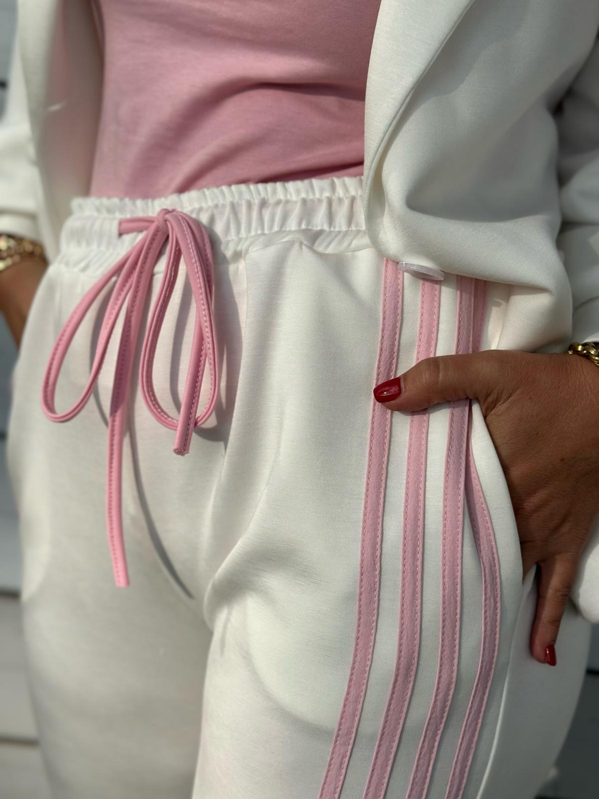 Soft Chic Hose mit rosé Streifen in Weiss