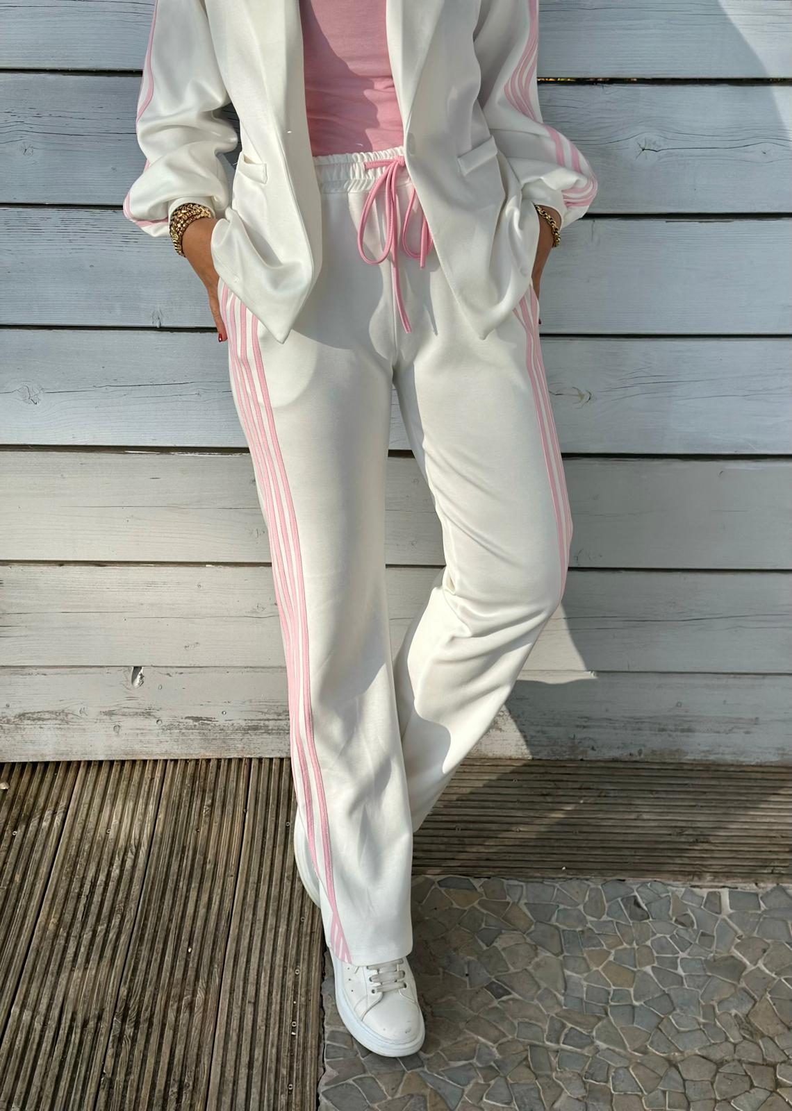 Soft Chic Hose mit rosé Streifen in Weiss
